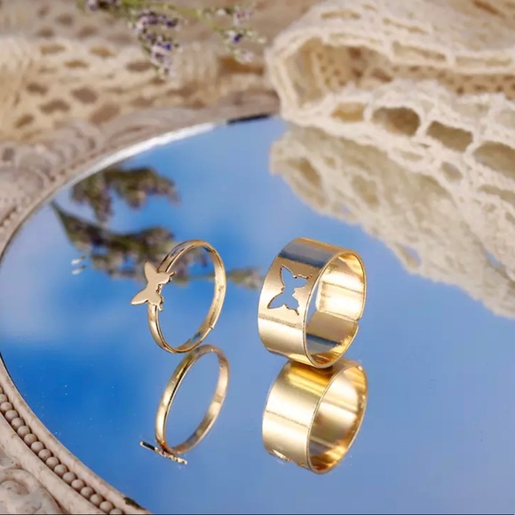 Matching Gold Butterfly Ring Set - Picture 1 of 5